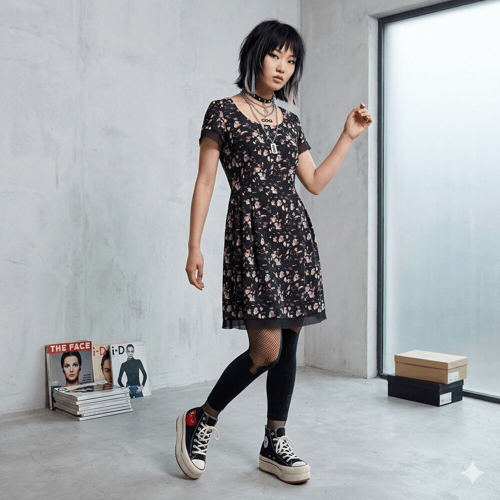 COMME des GARÇONS Silk Blend Dress Y2K‎ Archive Rare Piece Black Abstract Medium